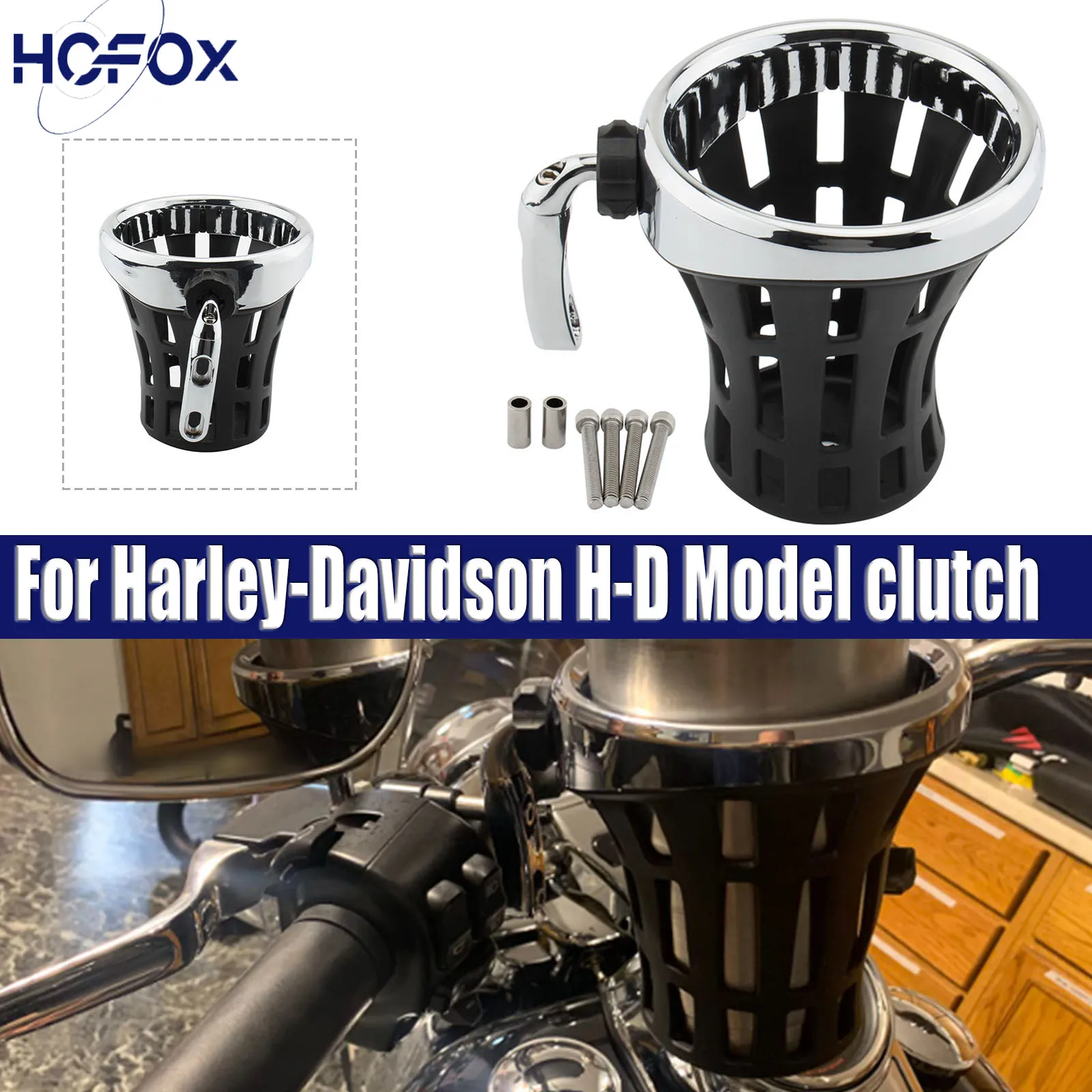 Handlebar Cup Holder Drink W/ Mesh Basket Mount Longer For Harley-Davidson H-D Model clutch or brake perch mounts All '1996-up