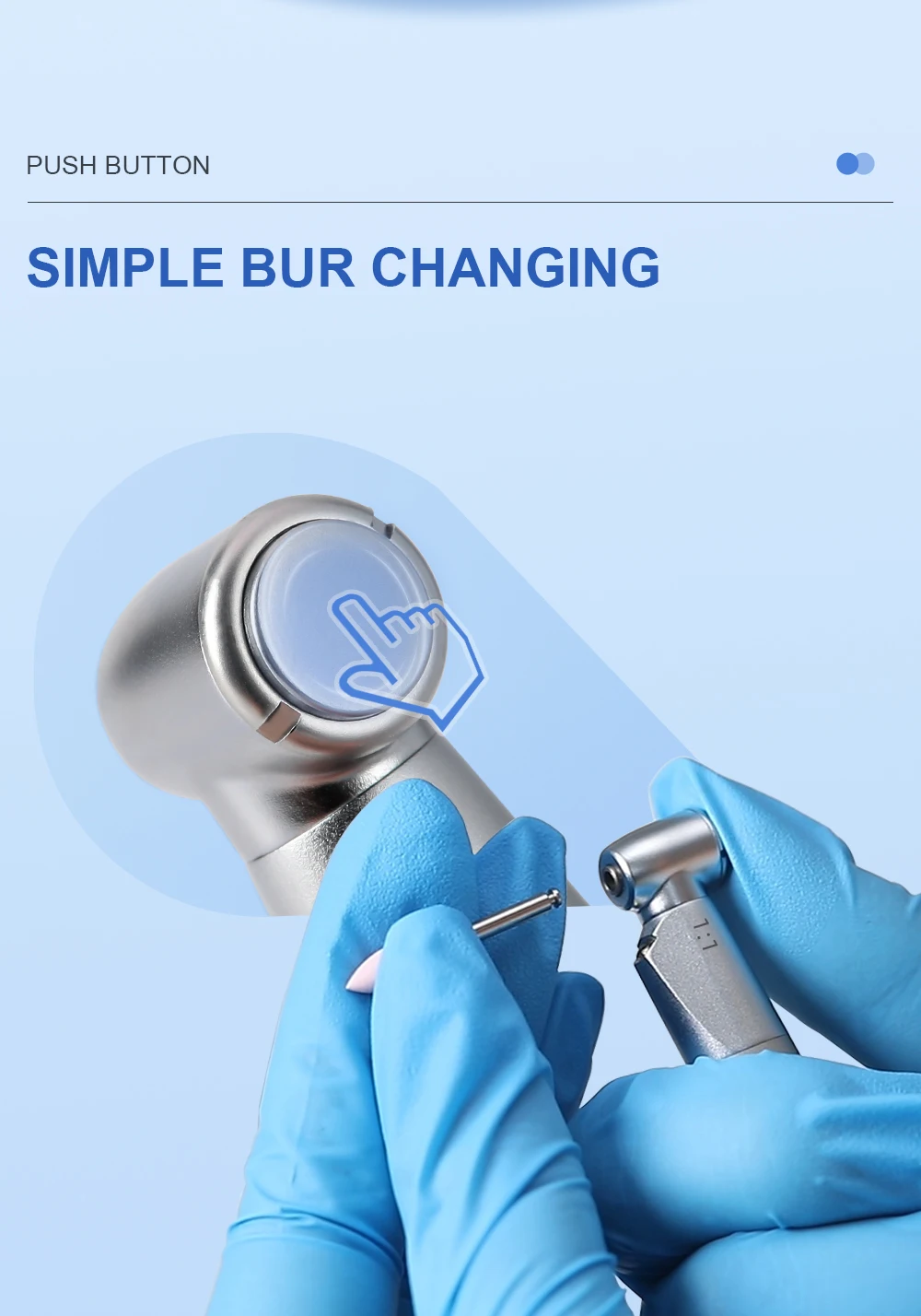 AZDENT Dental LED 1:1 Winkelstück mit E-Generator, langsamlaufendes Handstück, interner Einzelwasserspray, Druckknopf, Zahnarztwerkzeug – Detail 2
