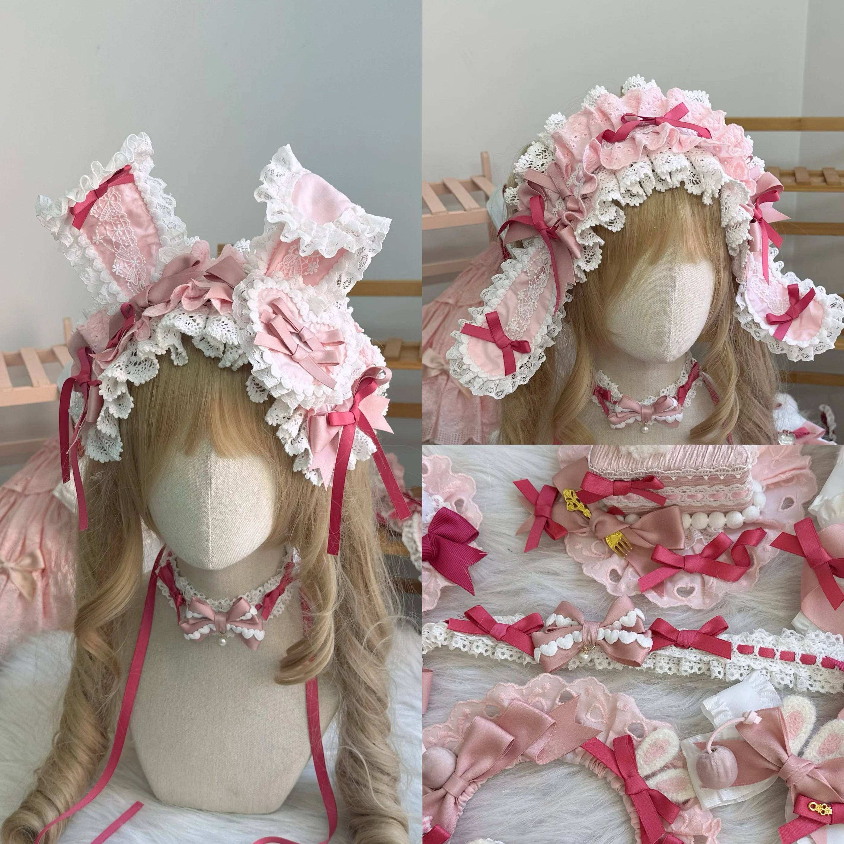 

Домашний элемент Лолиты с бантом и кроликом, классический цвет, повязка для волос с заячьими ушками, заколка для волос в стиле Лолиты, ручная работа