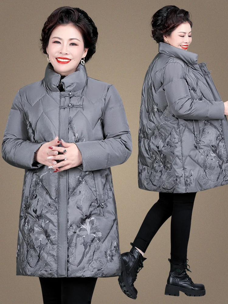 

Red Winter Jaet for Middle-Aged And ly Women down Cotton Puffer Coat Long-Sve Faionable Loose Fit Zipper Closure