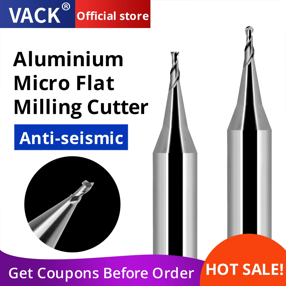 VACK HRC60 Micro Flat Carbide End Mill For Aluminum 0.2 to 0.9mm Milling Cutter Tungsten Steel 2 Flute CNC Router Bit 4mm Shank