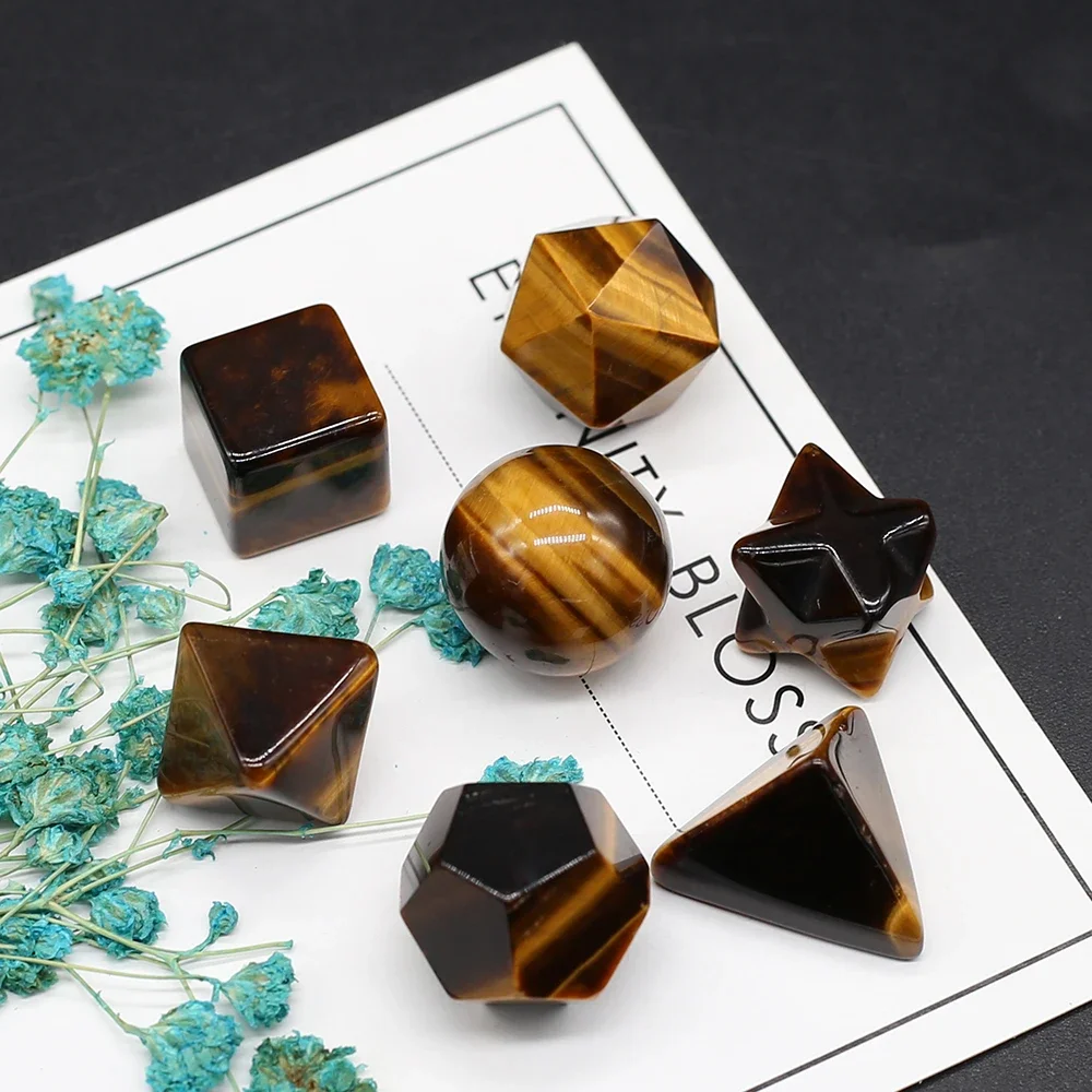 7PCS Natural Crystals Stone Furnishing Articles 14-20mm Tiger Eye Stone Polygon Healing Stone Home Decoration