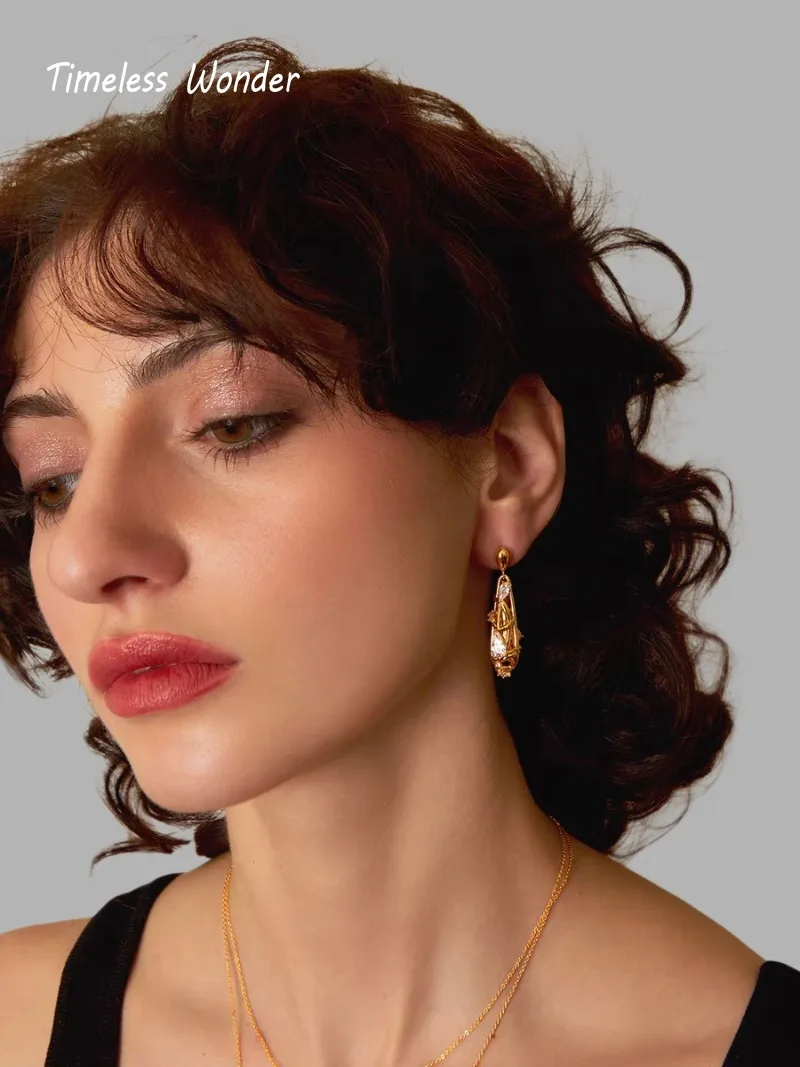 Timeless Wonder Geo-Ohrstecker aus Messing mit Zirkon-Ausschnitt für Damen, Designer-Schmuck, trendiges Geschenk, Top, edel, schlicht, ordentlich, 5133