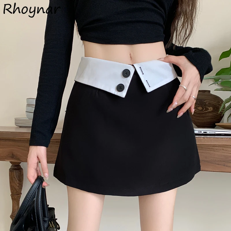 Mini Skirts Women A-line Hot Sexy Empire All-match Streetwear Patchwork Slim Design Chic Ulzzang Female Attractive Spring Autumn