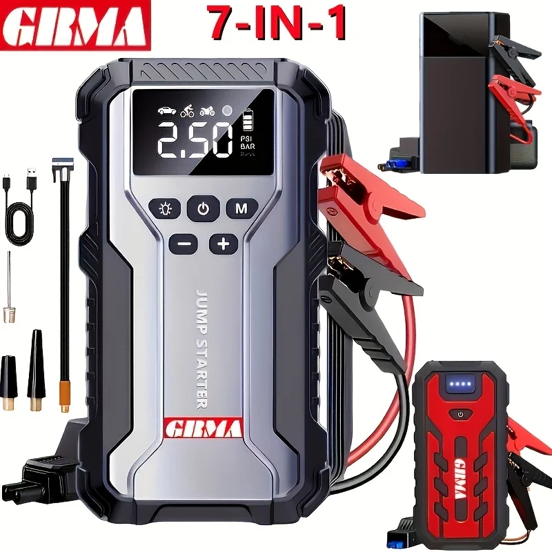 

Portable Emergency Power Supply with 7 Functions, Featuring a 150PSI Digital Display. This Car Battery Charger Is Designed for 2