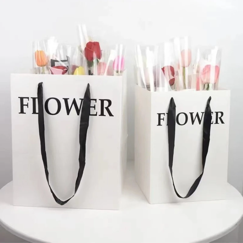 

Сумка-тоут на День святого Валентина, простая элегантная квадратная сумка из белого картона, подарок на День матери, сумка для цветов, коробка для цветов на годовщину