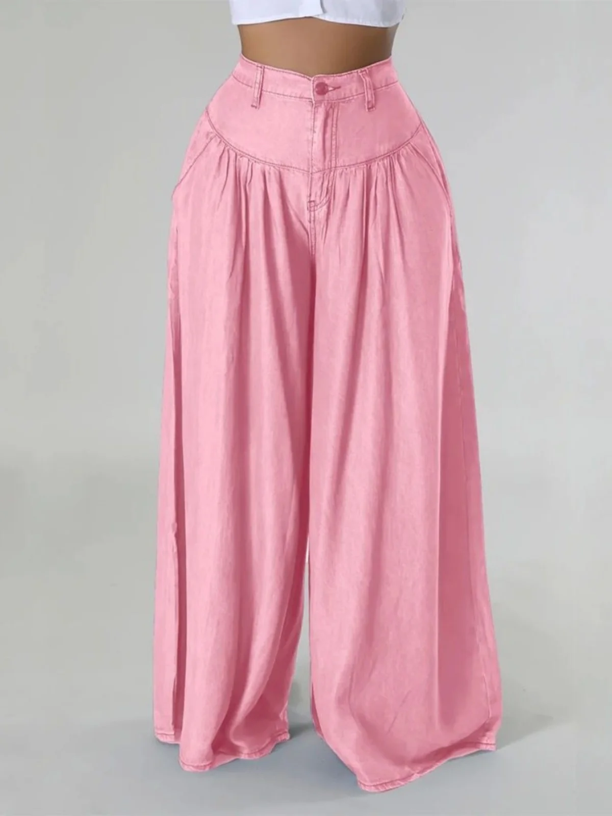 Vaqueros de Cintura Alta con Pierna Ancha, Plones de Estilo Urbano, Ajuste Hoado, Plones Largos, Vaqueros de Campan...