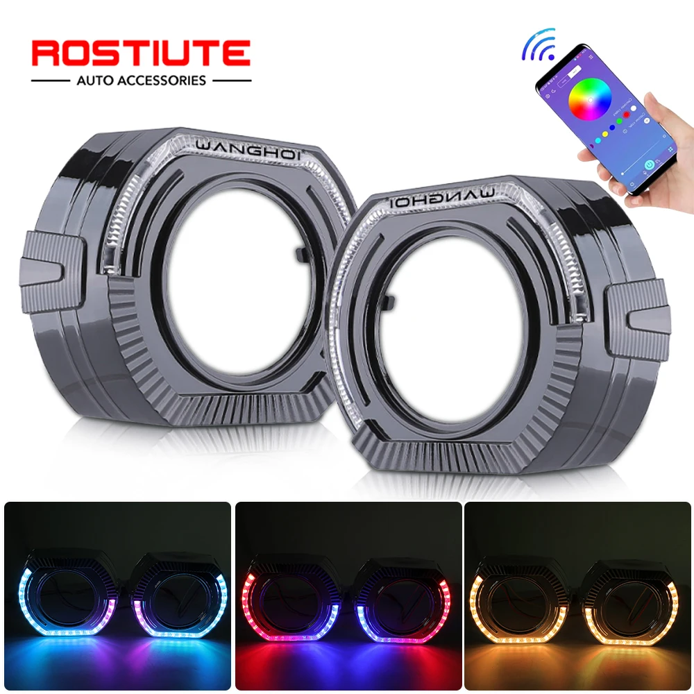 

RGB 3Inch Projector Shroud 2.5 Inch Lens Mask with Angel Eyes Squire with Turn Signal Car DRL Retrofit Projector APP Control