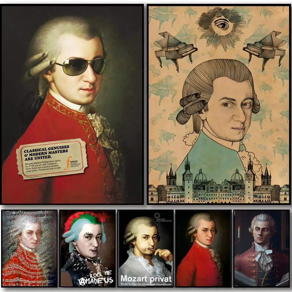 Affiche de musique classique W-Wolfgang Amadeus Mozart, art HD, autocollant mural imperméable, décoration esthétique pour la maison, la chambre à coucher, le bar