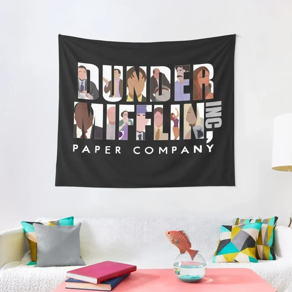 Dunder mifflin ink logo with characters Tapestry Art Mural Decor For Bedroom Decoration Aesthetic Tapestry