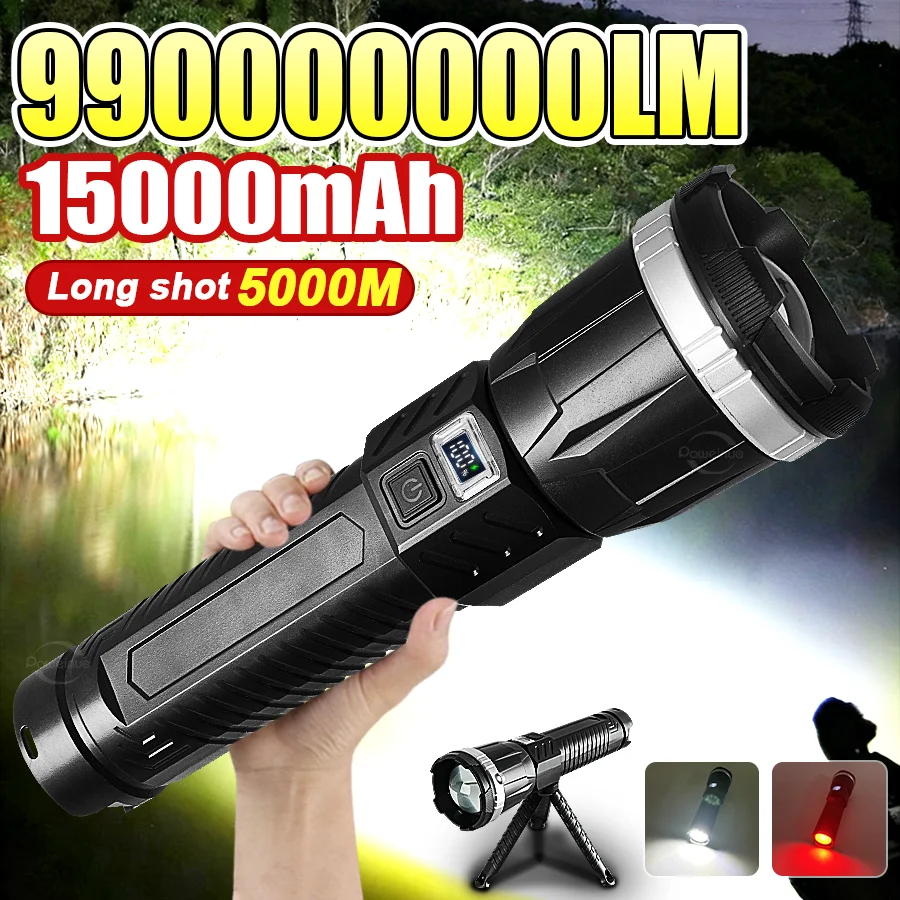 

990000000LM Super Powerful Flashlights Rechargeable LED Flashlight Camping Lantern COB Light Built-in Battery For Fishing Patrol