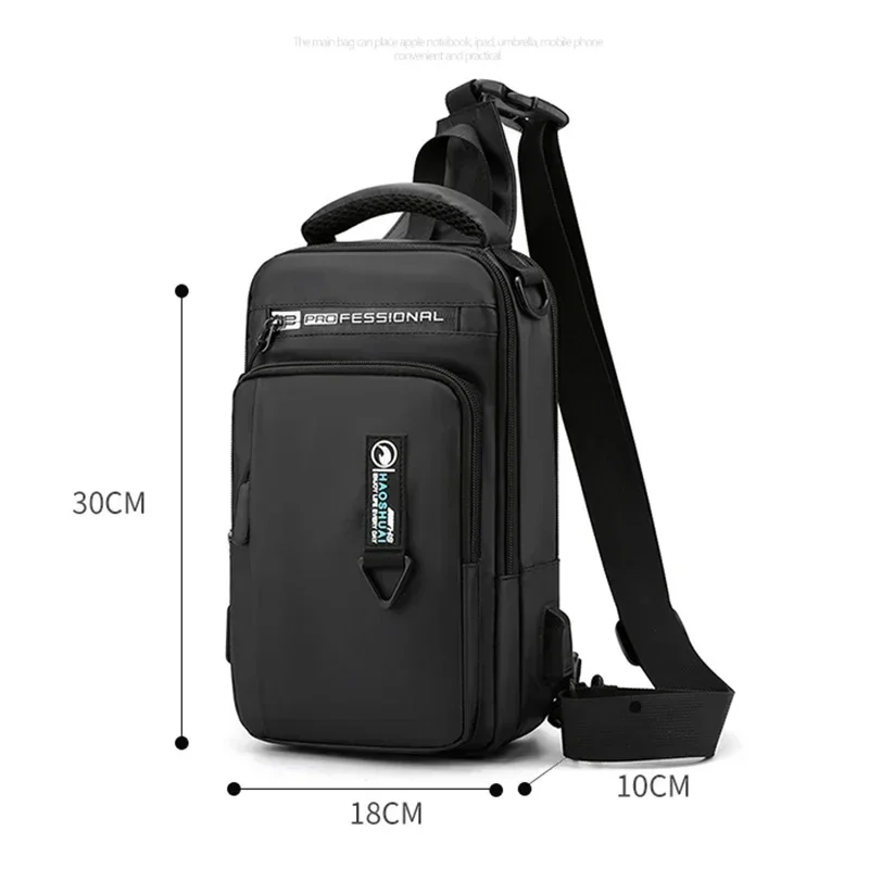 Men Nylon Waterproof Phone Chest Bag USB Small Crossbody Sling Bag Backpack One Shoulder Cross Body Bag Chest Pack Pouch For Man