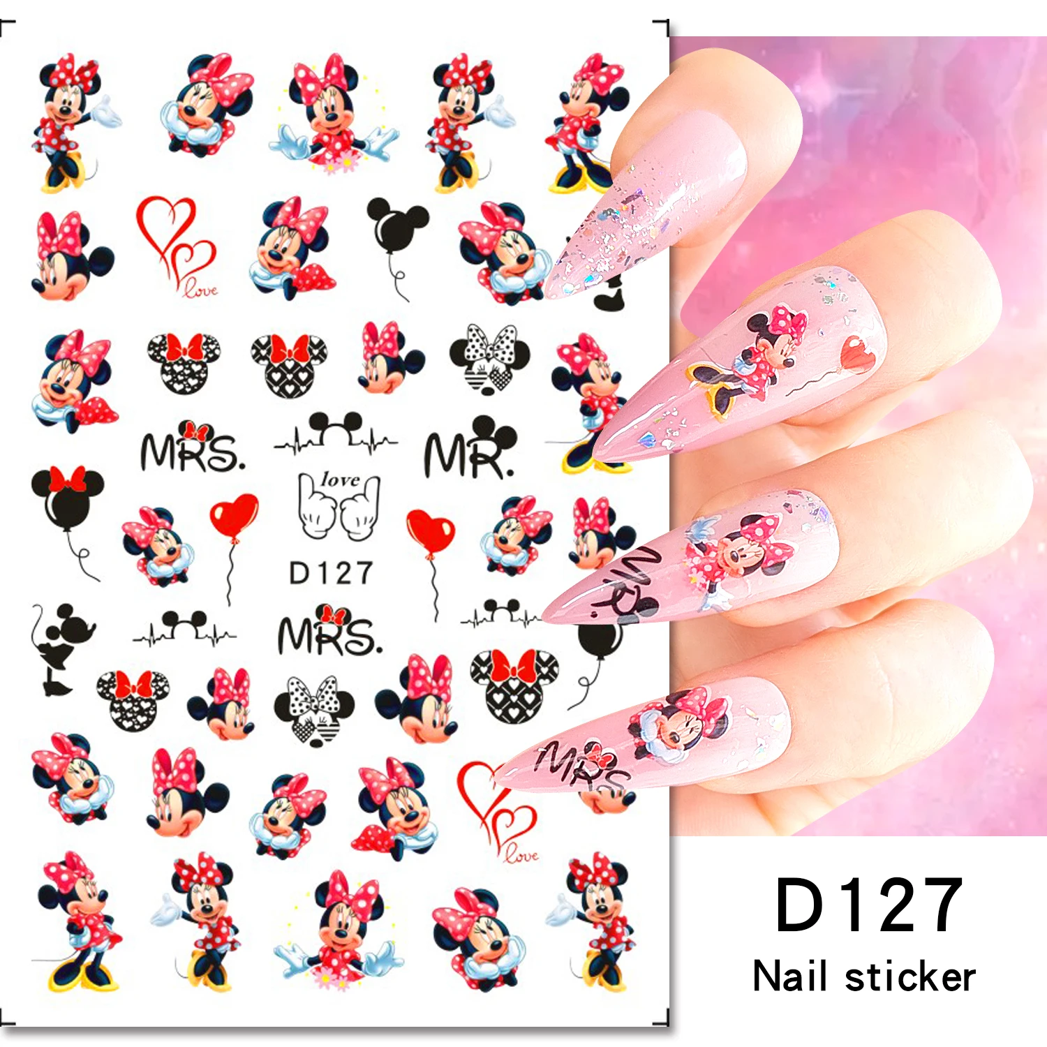 6/12 pièces 3D dessin animé Mickey & Minnie autocollant pour ongles Expressions multiples Kawaii Mickey Mouse autocollant pour ongles auto-adhésif Mickey curseur