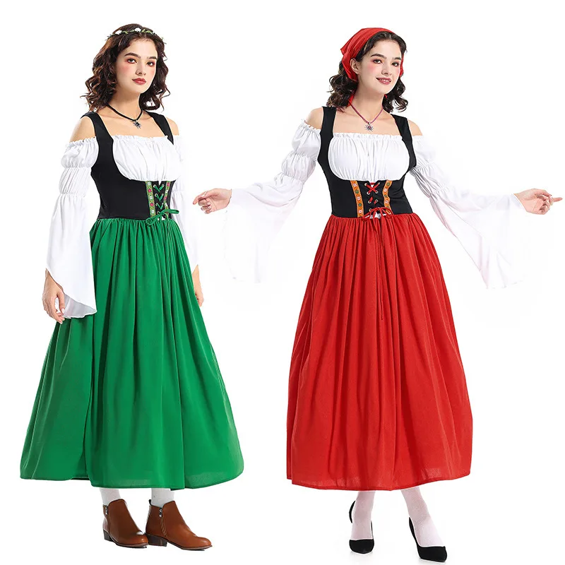 

Adult Halloween Long Traditional Beer Festival Dress Women's Farm Servant Outfit Munich Oktoberfest Performance Costume