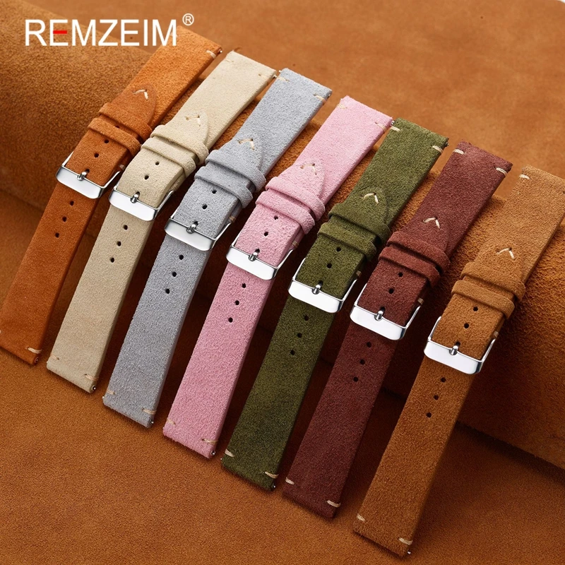 Retro Suede Leather Watch Straps18mm 20mm 22mm Universal Replacement Watch Band Pink Beige Brown Wrist Bracelets