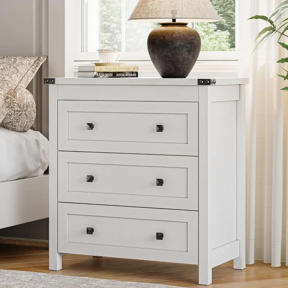 3-Drawer Bedroom Set with Small Chests, 27.55'' Wide Wooden Nightstand, and Closet Organizer for Living Spaces in White