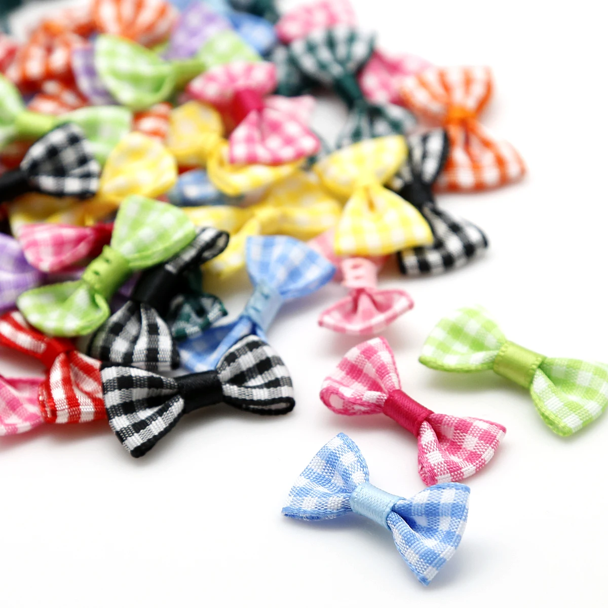 25/50pcs 3x1.5cm Mini Beautiful Colorful Plaid Bow Satin Ribbon Bowknot For DIY Girl Hairpins&Garment Decoration Craft Accessory