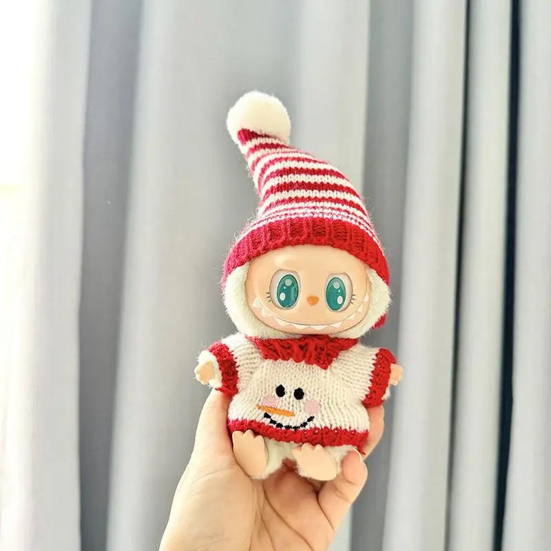 For 17 cm labubu/mokoko keychain Labubu clothes pendant Labubu baby clothes Christmas snowman pointed hat set