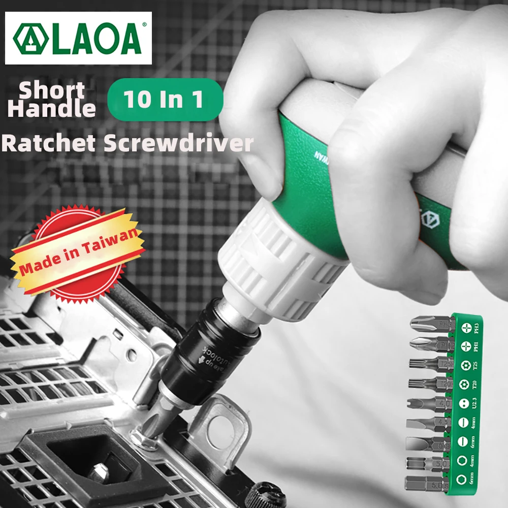 LAOA 10 In 1 Ratchet Screwdriver Set Multifunction Slotted Screwdrivers Phillips Screwdri PH1/2/3 T25/20 H6/4 SL6 U2.3