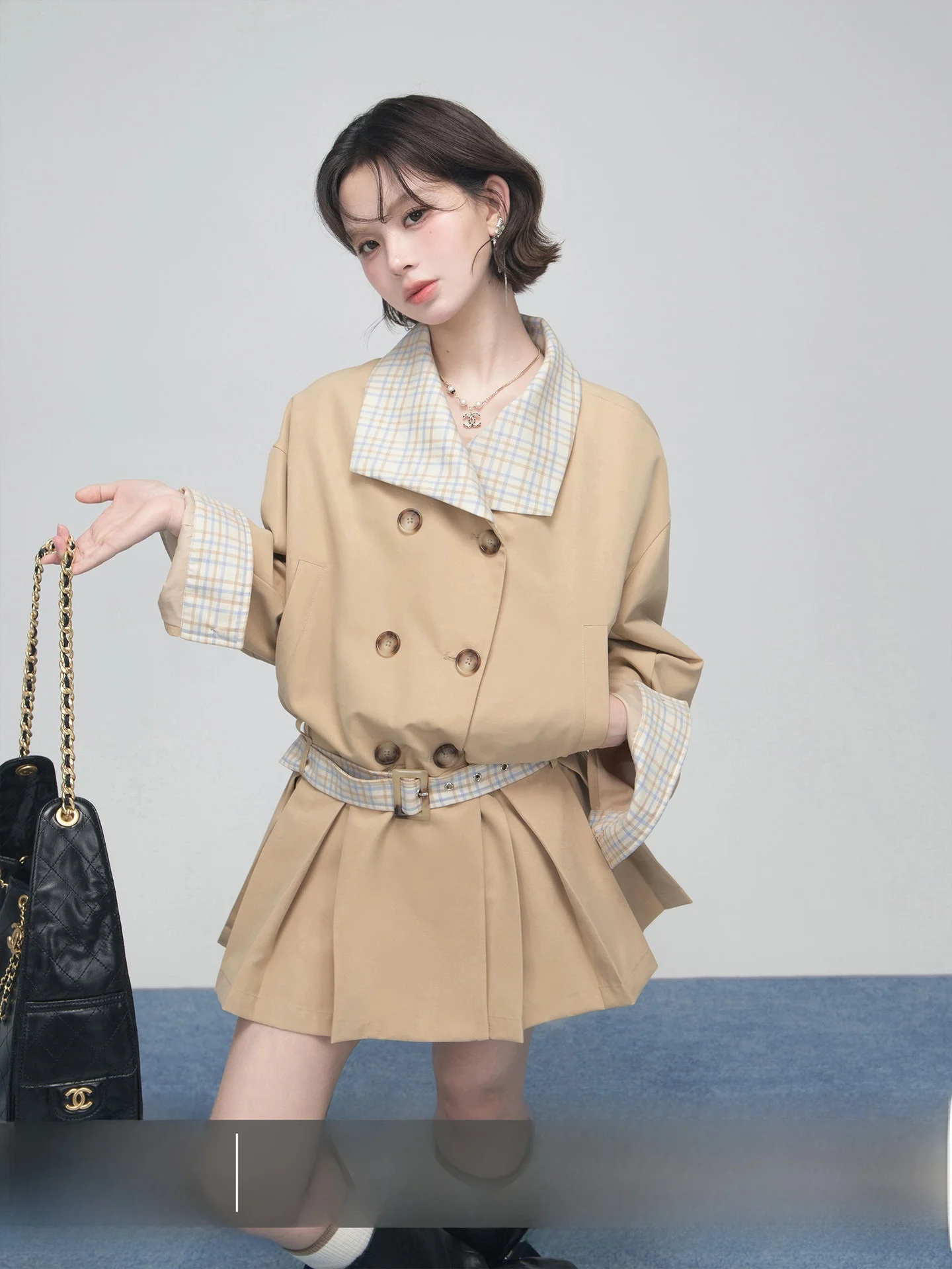 

ONEOFUUU Женская ветровка с оригинальным клетчатым узором, весенняя верхняя одежда из полиэстера, повседневная, для поездок на работу, с длинными рукавами