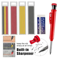 Solid Carpenter Pencil Set With Built-in Sharpener Marking Tool Woodworking Deep Hole Mechanical Pencils 6/12/18 Refill Leads