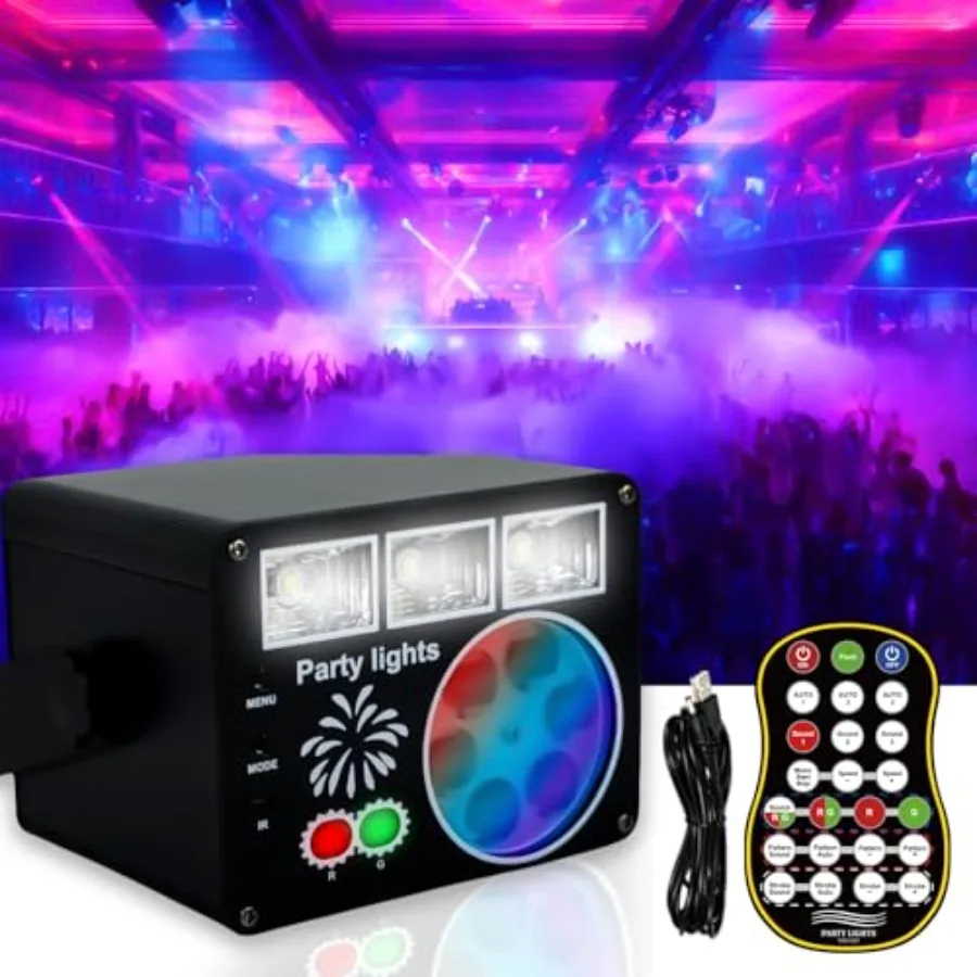 Festival 3-in-1 Dance Desk Lamp with Remote Control Strobe Effect and LED Pattern - Voice Controlled Music Sync DJ Party Club W