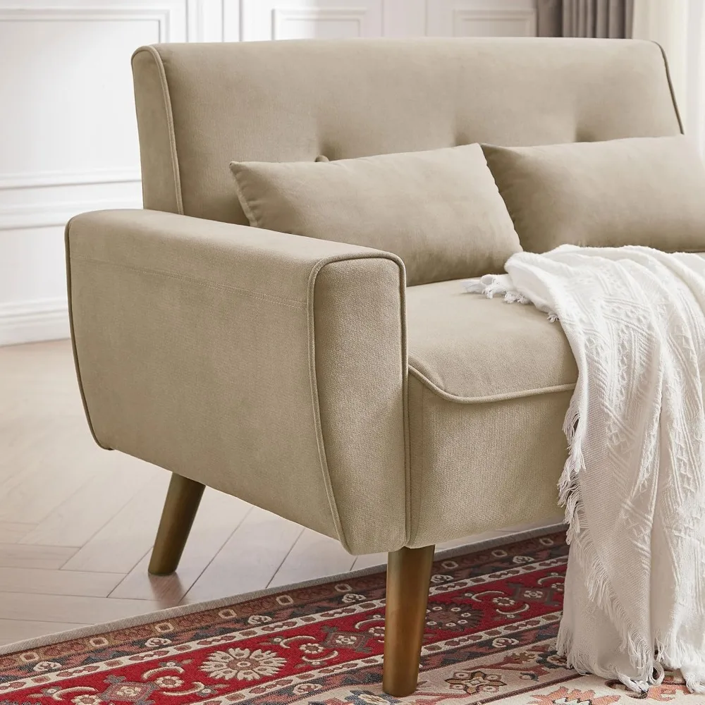 Sofá de dos plazas moderno de mediados de siglo con cojines traseros, patas de madera para espacio en la sala de estar