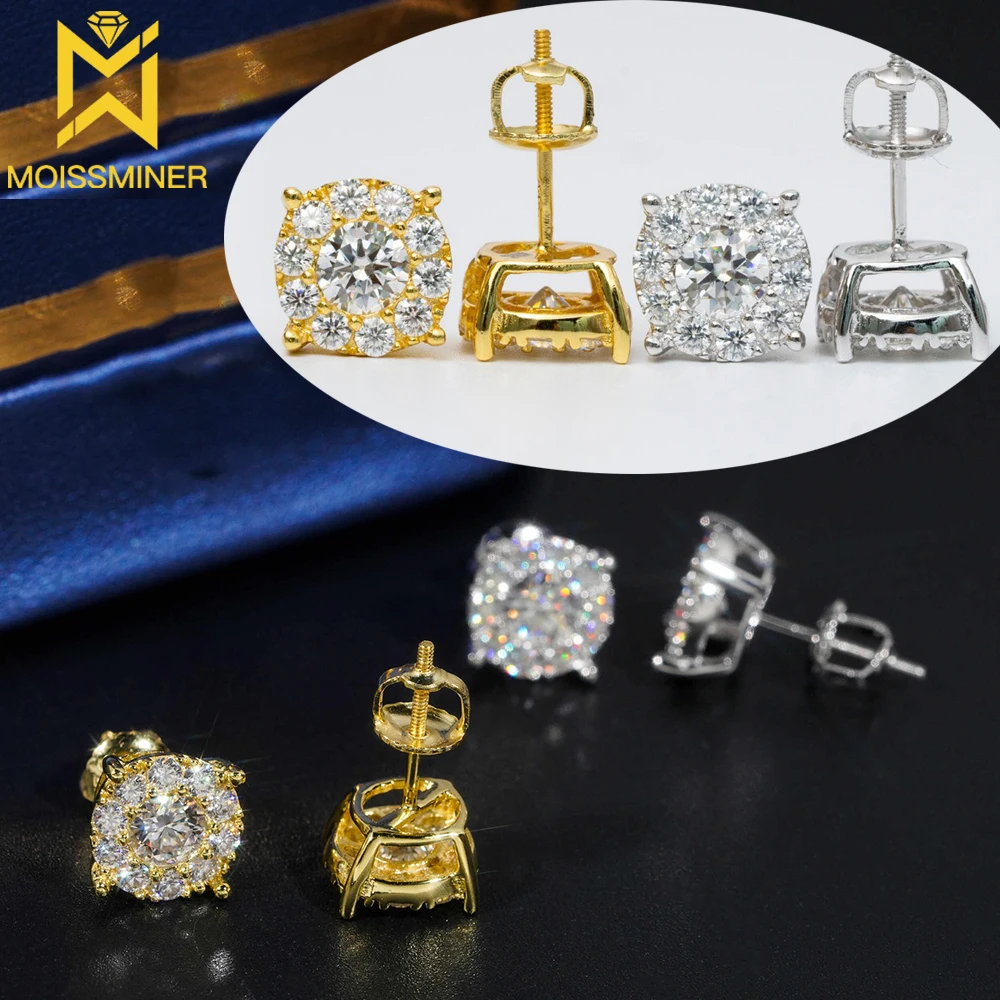 

8.8mm Round Moissanite Earrings For Women Real Diamond S925 Silver Ear Studs Men High-End Jewelry Pass Tester Free Shipping