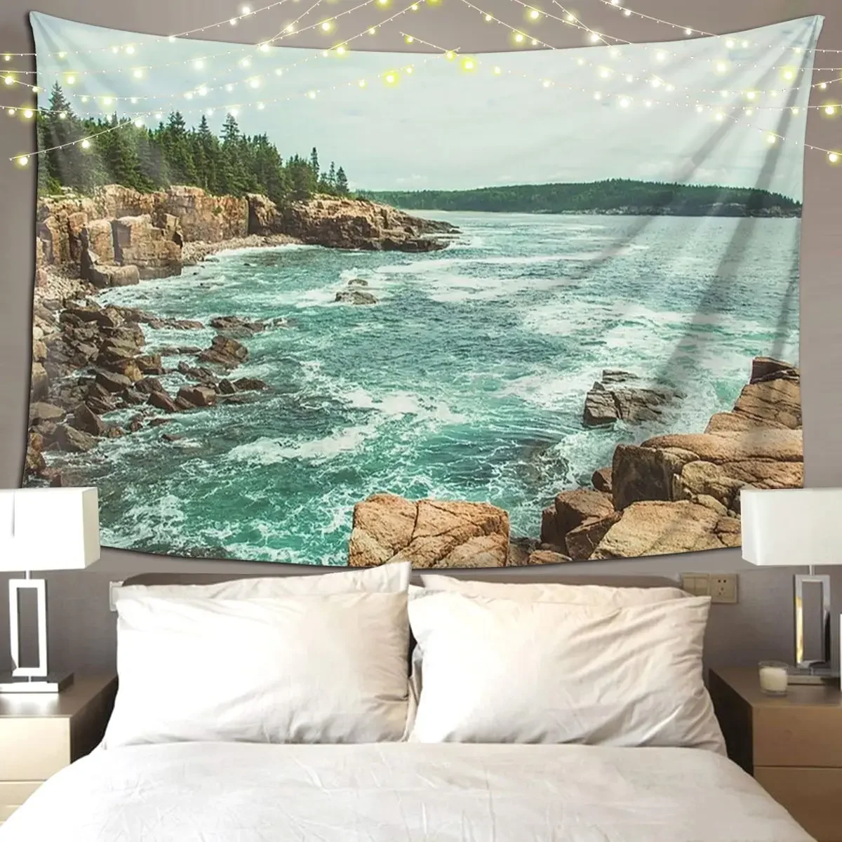 Acadia Coastline - National Park Ocean Tapestry Hippie Wall Hanging Aesthetic Home Tapestries for Living Room Bedroom Dorm Room