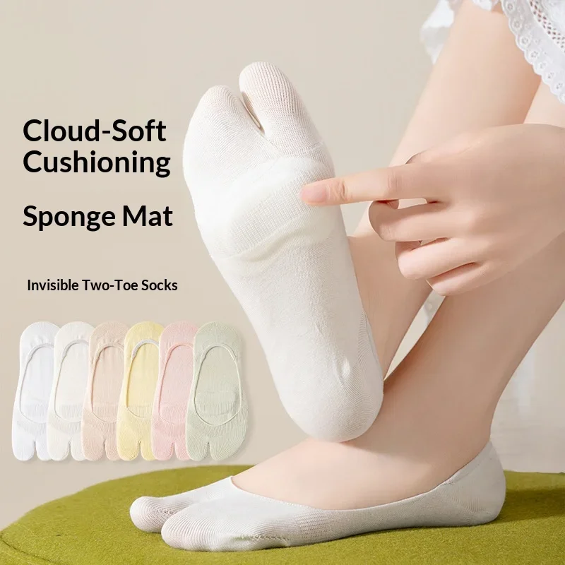 1Pair/2Pair New Women Two Finger Split Toe Invisible No Show Boat Socks Anti Slip Hidden Liner Socks for Split Toe Shoes Insoles