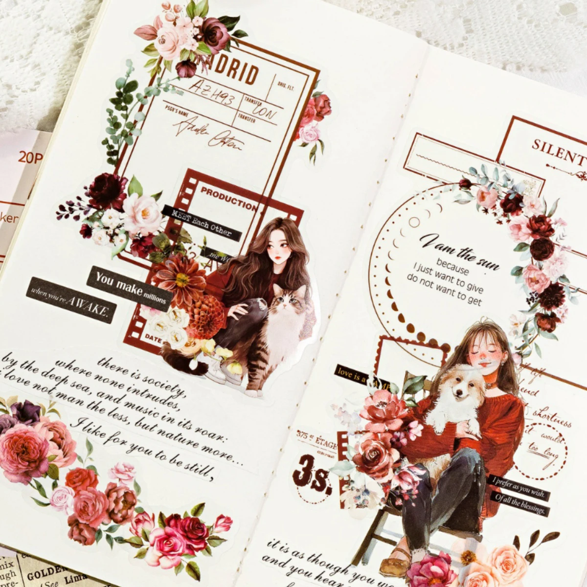 Floral Extension Series Literary Flower Character Landscaping PET Sticker Creative DIY Journal Material Collage Stationery