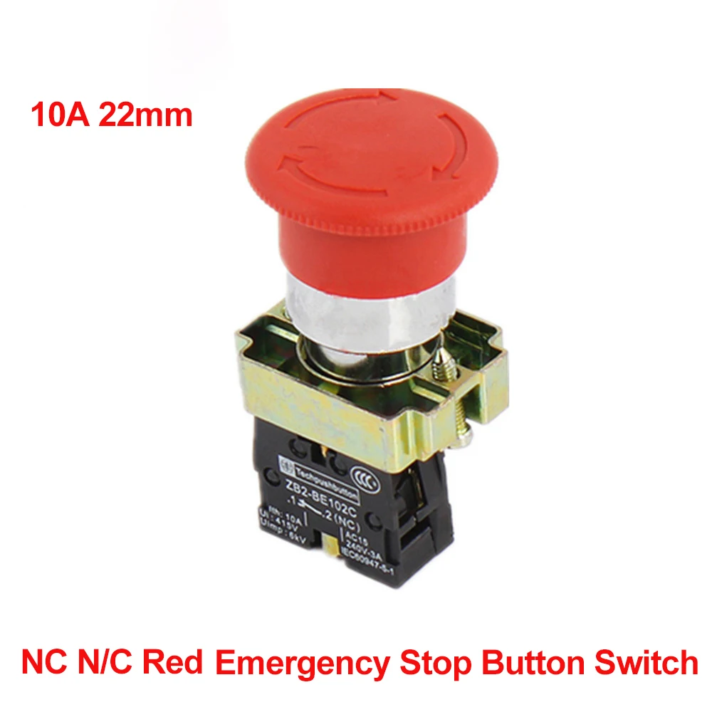 Red NC Emergency Stop Switch Mushroom N/C Push Button Control Electrical Starter Switch 250V 10A