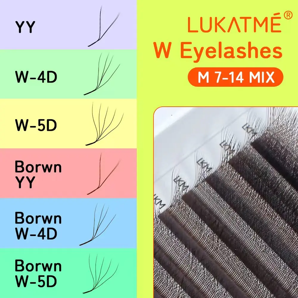 

LUKATME 4D 5D YY Eyelash Extensions 7-14mm M Curl Foxy Eyelash Faux Mink Black/Brown YY 4D 5D False Lashes for Foxy Eyes