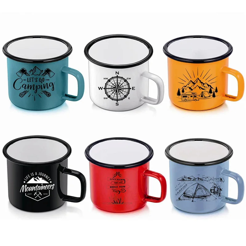 

350ML Personalized Enamel Mug Pistol Slang Printed Creative Vintage Coffee Cup Couple Birthday Party Wedding Gifts Camping Mug