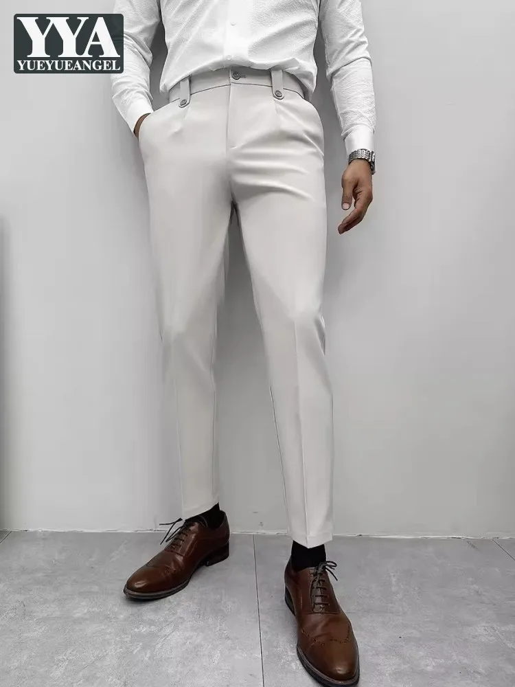 

Spring Summer Business Men Work Slim Fit Suit Pants Zip Fly Ankle Length Formal Pants Fashion Male Cargo Trousers Solid Colors