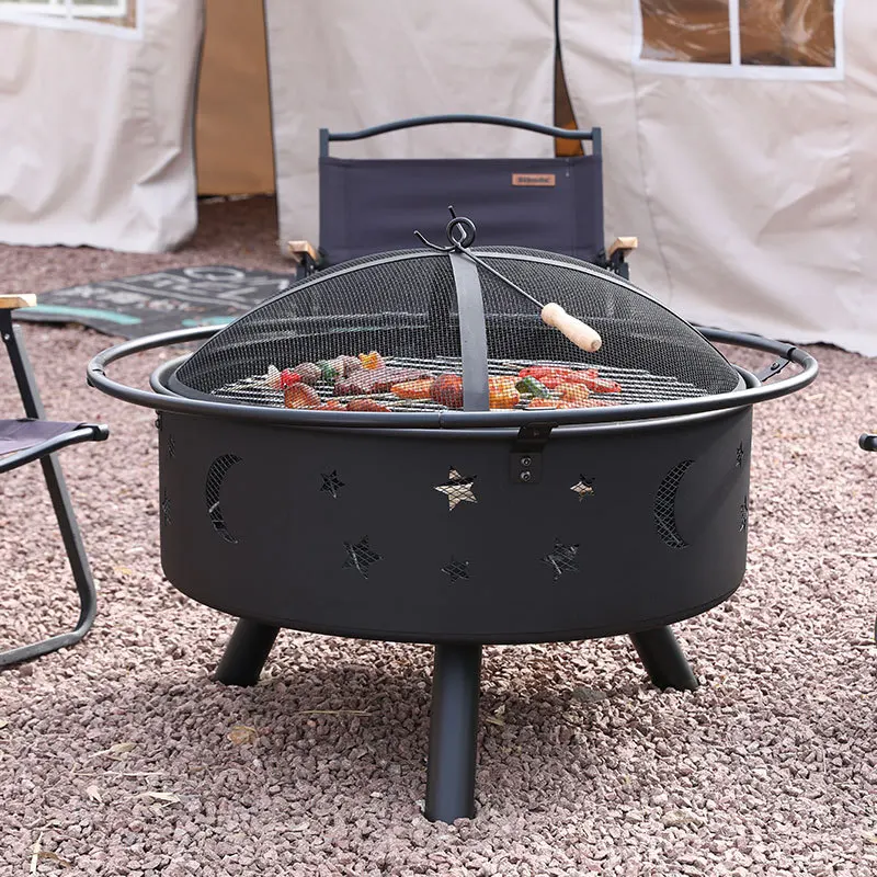 Courtyard stove, round star moon camping brazier, fire pit, firewood, outdoor bonfire, tea and barbecue