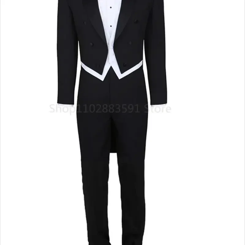 3 Piece Solid Color Formal Tailcoat Men Suits Slim Fit Wedding Tuxedo Italian Style Custom Prom Dinner Jacket With Vest Pants