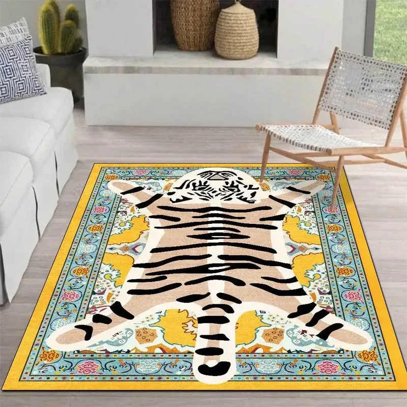 

ZYQ25Cartoon Abstract Tiger Totem Carpet Rugs for Living Room Decor Bedroom Leisure Area Non-slip Rug Kitchen Soft Floor Mat8Mn^