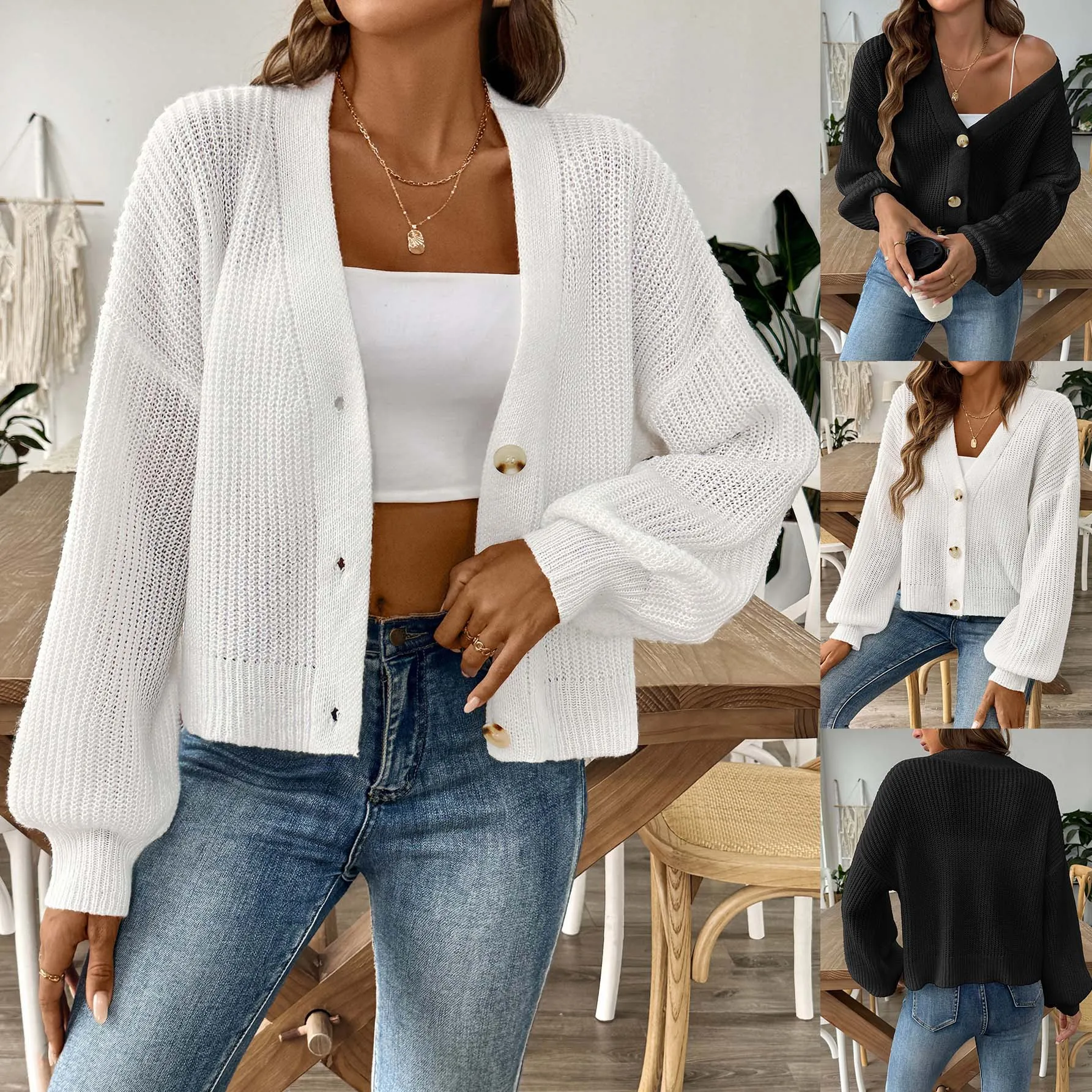 Cardigan à boutons courts pour femmes, pull tissé, veste simple, nouveau style, automne et hiver