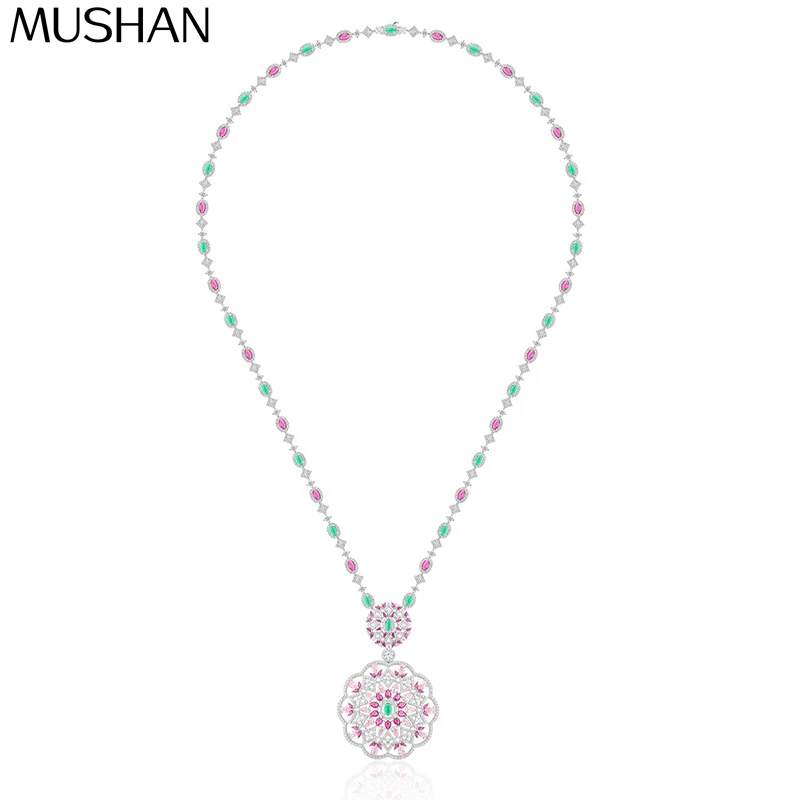 

MS Luxury Jewelry Wreath Necklace 925 Silver Hollow Pear Shaped Pendant European Heavy Industry Luxury Ladies Evening Chain
