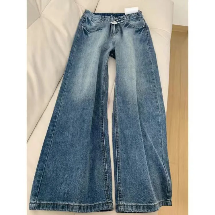 

Jeans Women Wide School Clothes High Fashion Trend Popular Female Denim Hot Sense Series Solid Color All Match Long Classic New