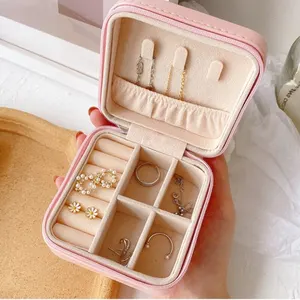 Leather storage box, small zipper bag, fine grid standard, suitable for organizing rings and earrings 8 Main Sales Gate Jewel - №5
