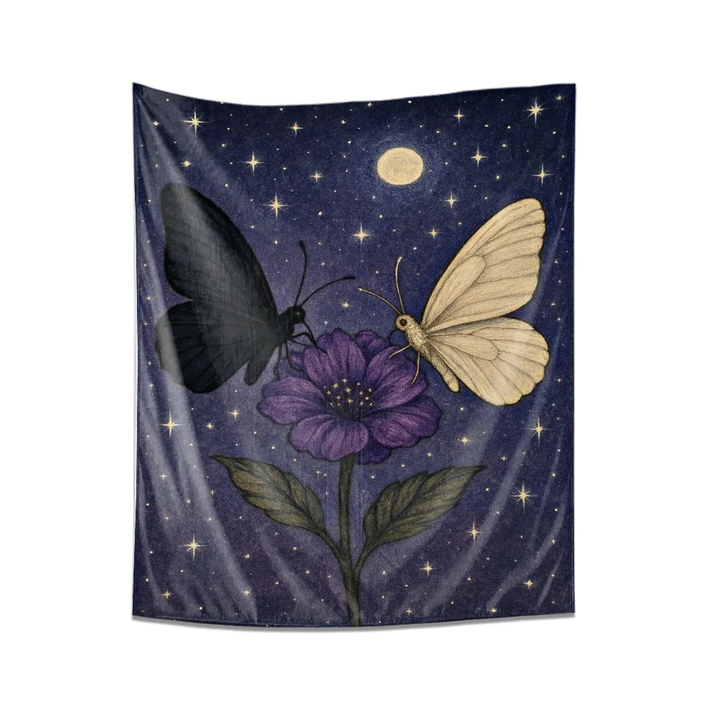 مسحور ليلة فراشة نسيج الجدار شنقا ديكور فني لغرفة النوم غرفة المعيشة ديكور المنزل تصميم نجوم القمر #5