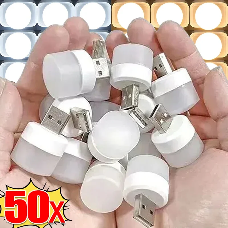 50/1PCS USB Night Light Mini LED Night Light USB Plug Lamp Power Bank Charging USB Book Lights Round Reading Eye Protection Lamp