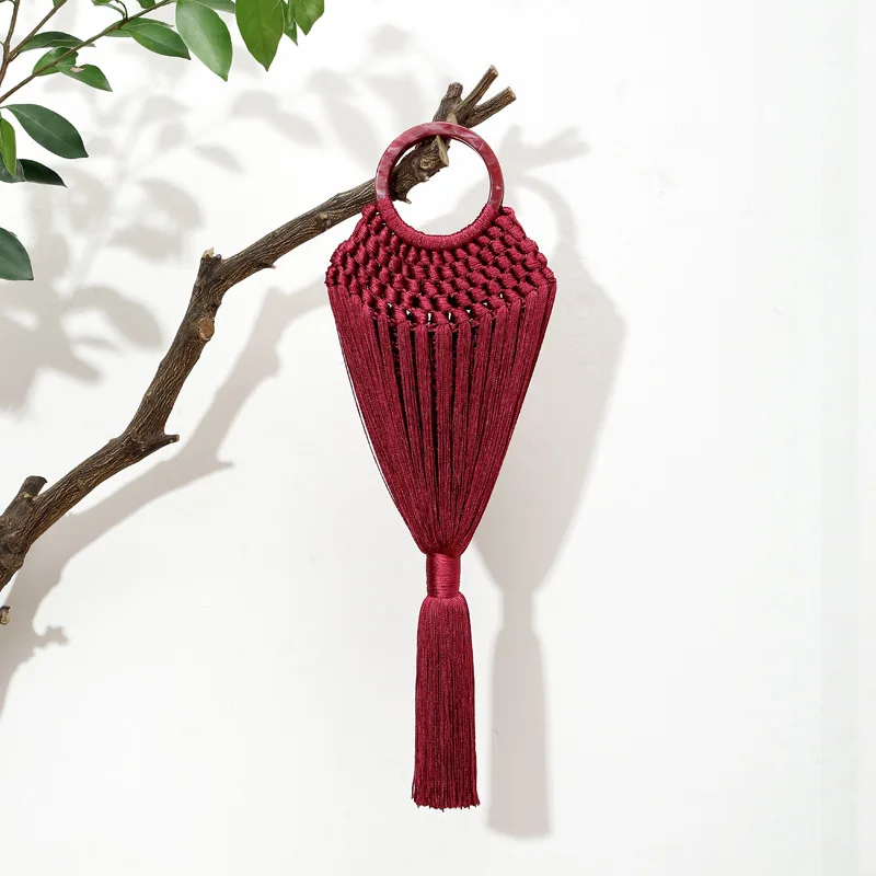 Holiday-style Handmade Long Tassels Evening Bag Fashionable Round Acrylic Handle Wedding Party Clutch Bag Sac Phone Purse 2026