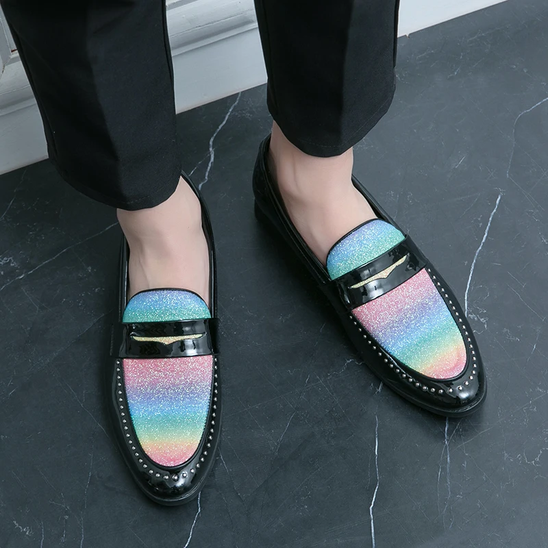 

New Spring Autumn Men English Style Loafers Genuine Leather Painted Slip on Dress Shoes Men Wedding Party Casual Business Shoes