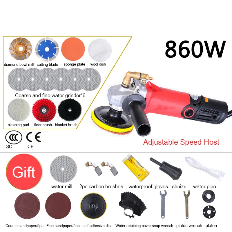 

1400w Electric Polisher Marble Granite Wet Stone Polishing Machine Grinder Hand Grinder Water Grinder Polishing Pad Power Tool