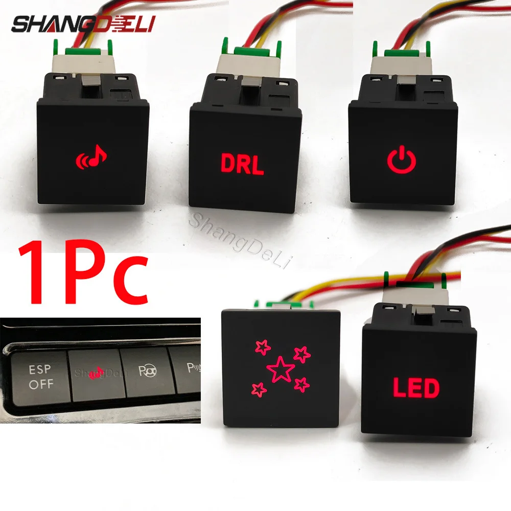 

24mm*24mm 1Pc Car Red LED Light DRL Power On Off Music Modified Switch Button With Wire For VW Golf 6 MK6 Jetta 5 MK5 Scirocco