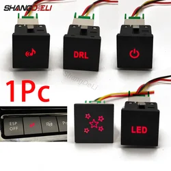 24mm*24mm 1Pc Car Red LED Light DRL Power On Off Music Modified Switch Button With Wire For VW Golf 6 MK6 Jetta 5 MK5 Scirocco