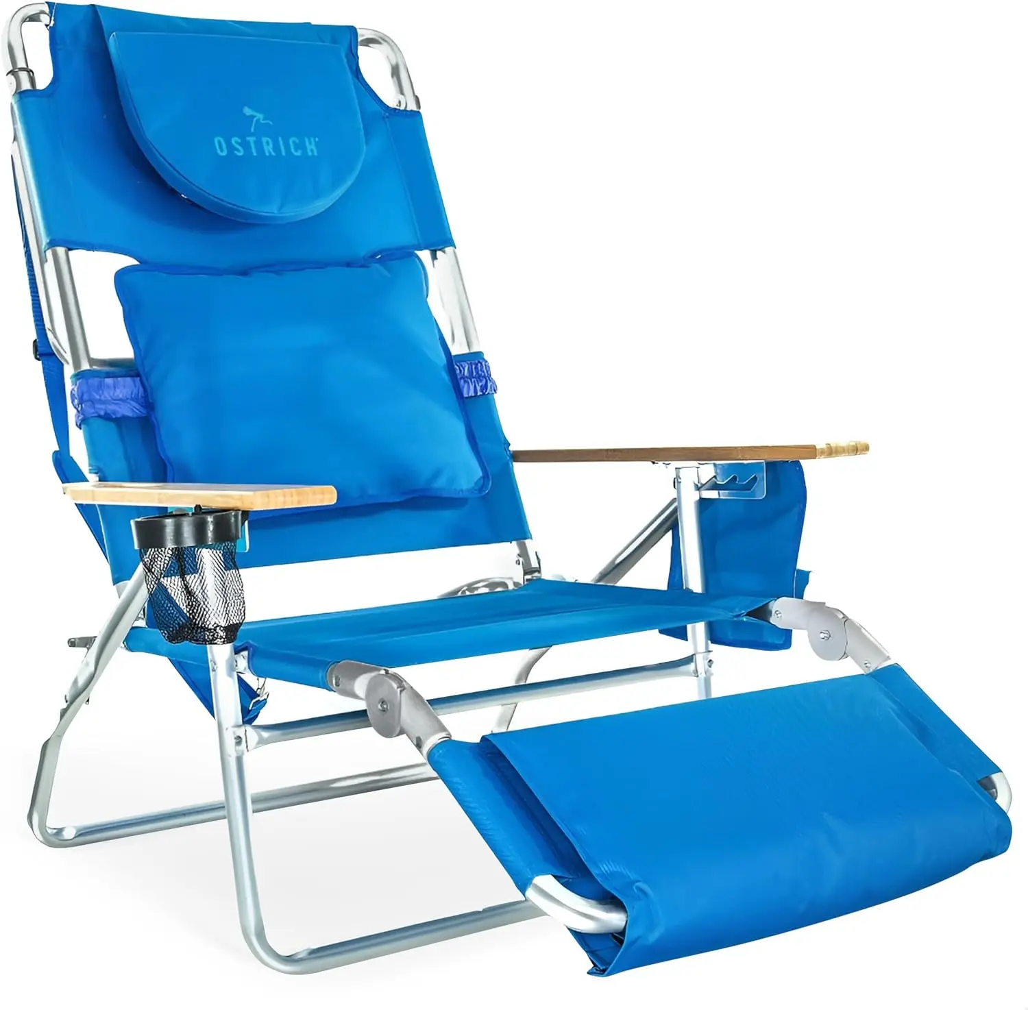 

Padded Beach Chair w/ Face Cushion & Arm Holes, Blue - Lightweight Folding Recliner w/ Adjustable Backrest & Footrest,